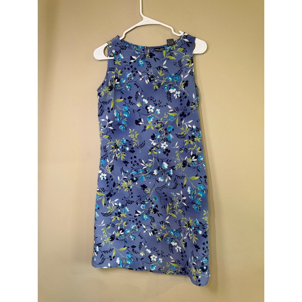 NY&CO New York & Company Blue Floral Sleeveless Shift Dress Womens 4